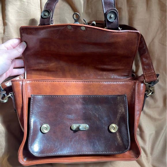 ECOSUSI Vegan Leather Rustic Briefcase/Handbag/Messenger/Crossbody Bag Medium Sz - Picture 6 of 12